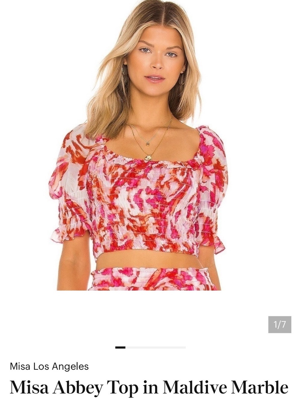 Misa Los Angeles Abbey top in Maldives print Smocked Crop Top
